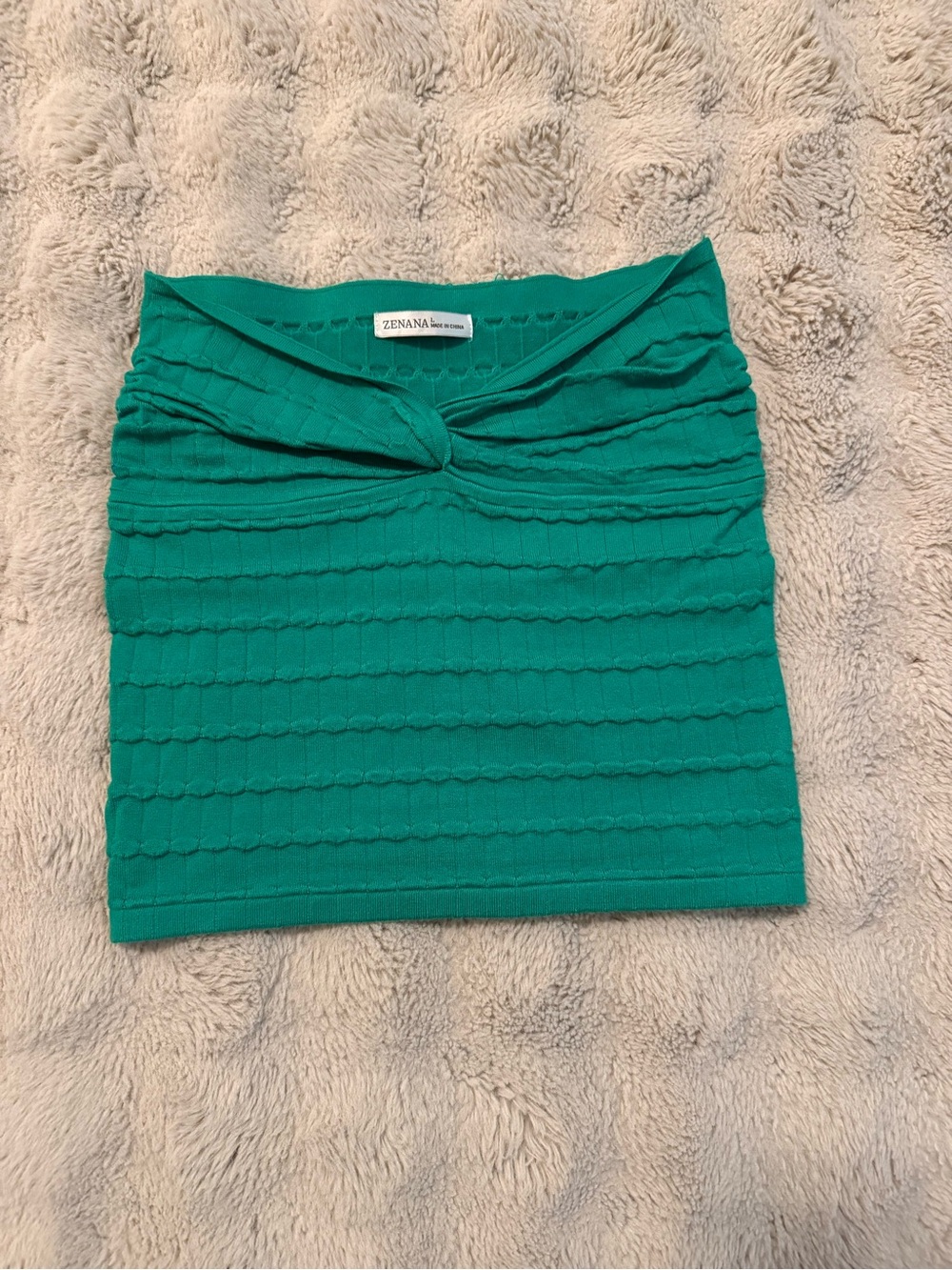 Zenana Outfitters Green Knot-Front Textured Tube Top